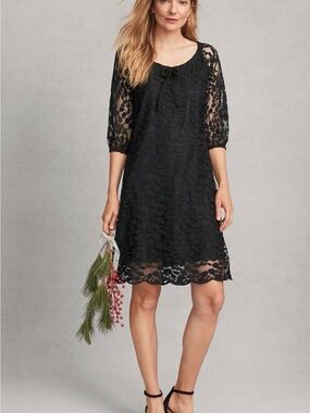 Garnet Hill Black Lace A-Line Dress